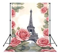 Eiffel Tower Rose Flower Print 5×7ft Photo Backdrop, Seamless Background Cloth For Studio And Portrait Photography Wedding Party