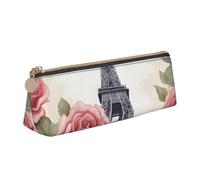 Eiffel Tower Rose Flower Print Leather Pencil Case Zipper Pencil Multifunctional Stationery Bags