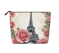 Eiffel Tower Rose Flower Print Makeup Bag Cute Cosmetic Bag for Women Makeup Pouch Travel Toiletry Bag for Lady