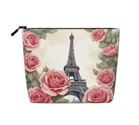 Eiffel Tower Rose Flower Print Portable and Durable Makeup Bag with Zip Closure Made from Imitation Hemp Fabric