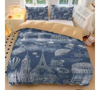 Eiffel Tower & Rose Print Duvet Cover Vintage Paris Themed Bedding with Romantic Floral Design - Soft Microfiber Quilt Cover for Bedroom Decor (style3,King240x220cm+50x75cm*2)