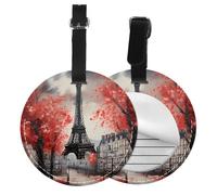 Eiffel Tower Round Luggage Tag 4PCS Paris Romantic PU Leather Travel Bag Tag ID Labels Name Card Holder wtih Buckle for Luggage Suitcase Backpacks