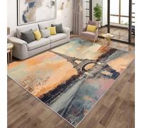 Eiffel Tower Rugs - Paris Retro Oil Painting Area Rugs for Living Room Bedroom, Washable Non Slip Low Pile Carpet, Patterned Door Mat & Home Decor, 100x150 cm