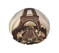 Eiffel Tower Shower Cap for Women Men Large Waterproof Shower Bonnet Elastic Band Bathing Hair Hat Spa Salon Caps Double Layered Reusable Bath Caps for Long Hair, Braids