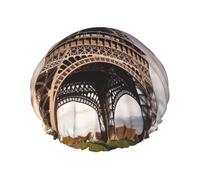 Eiffel Tower Shower Cap for Women Men Large Waterproof Shower Bonnet Elastic Band Bathing Hair Hat Spa Salon Caps Double Layered Reusable Bath Caps for Long Hair, Braids