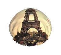 Eiffel Tower Shower Cap for Women Men Large Waterproof Shower Bonnet Elastic Band Bathing Hair Hat Spa Salon Caps Double Layered Reusable Bath Caps for Long Hair, Braids