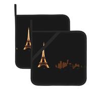 Eiffel Tower Silhouette Washable Pot Holder Set, Heat Resistant Pot Holder Accessories 2-Piece Set, Cooking Oven Grill Mat, 8 * 8 Inch