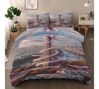 Eiffel Tower Single Duvet Cover Set, Paris City Architecture Bedding Quilt Cover Set, Romantic Eiffel Tower Duvet Cover with 1 Pillowcases, Microfibre Reversible Bed Covers 2 Pcs with Zipper Closure