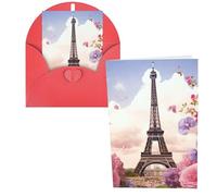 Eiffel Tower Spring Flowers Greeting Cards with Envelopes Happy Birthday Card for Women Men Christmas Halloween Wedding Thank You Blank Note Cards All Occasion Greeting Card