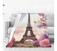 Eiffel Tower Spring Flowers Throw Blanket for Couch, Plush Fuzzy Soft Flannel Blankets and Throws for Sofa, 80"x60" Bed Blankets for Travel Camping Chair, All Season Warm Fleece Blanket