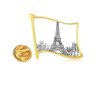Eiffel Tower Square France Paris Golden Metal Flag Lapel Pin Badge