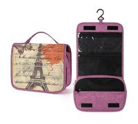 Eiffel Tower Stamp Hanging Toiletry Bag Vintage Butterfly Travel Wash Bag Cosmetics Makeup Organizer for Women Men Portability Multi-Compartment