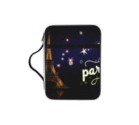 Eiffel-Tower-Stars-Paris Bible Cover Case with Handle, Water-Resistant Oxford Fabric Bible Bag Organizer with Zipper Pockets for Church