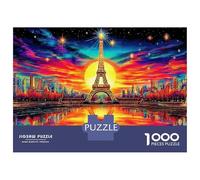 Eiffel Tower Sunset Jigsaw Puzzle 1000 Pieces Eiffel Tower in Neon City Paper Puzzle for Focus, Calm Relaxation And Fun Home Activity 38x26cm/1000pcs
