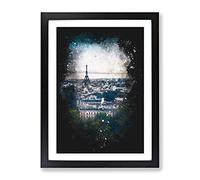 Eiffel Tower & The Paris Skyline Paint Splash Modern Framed Print | A4 Black Framed Wall Art | Ready to Hang | Modern Cityscape Picture | Living Room Bedroom Lounge Office