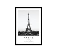 Eiffel Tower Travel Print Paris Wall art Black and white Poster A2 Print in Black frame 45 X 63cm (17.7x24.8inch)