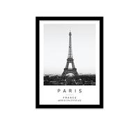 Eiffel Tower Travel Print Paris Wall art Black and white Poster A3 Print in Black frame 33.5 X 45.5cm (13.2x18inch)