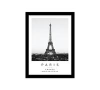 Eiffel Tower Travel Print Paris Wall art Black and white Poster A4 Print in Black frame 24.5 X 33cm (9.6x13inch)
