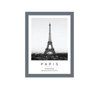 Eiffel Tower Travel Print Paris Wall art Black and white Poster A4 Print in Grey frame 24.5 X 33cm (9.6x13inch)
