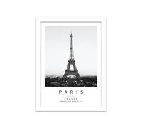 Eiffel Tower Travel Print Paris Wall art Black and white Poster A4 Print in White frame 24.5 X 33cm (9.6x13inch)