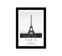 Eiffel Tower Travel Print Paris Wall art Black and white Poster A5 Print in Black frame 18 X 24.5cm (7x9.6inch)