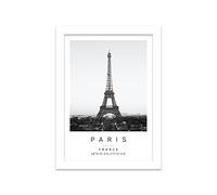 Eiffel Tower Travel Print Paris Wall art Black and white Poster A5 Print in White frame 21 X 24.5cm (7x9.6inch)