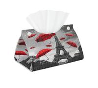 Eiffel Tower Umbrella Tissue Box Cover Paris Eiffel Tower Pu Leather Tissue Holder Long Decorative Organizer For Office Car Home Bathroom Napkins and Facial Dispenser