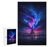Eiffel Tower Under A Cosmic Sky - Wooden Art Puzzle, 1000 PCS, Festive Gift for Adults; for Shared Table Time