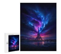 Eiffel Tower Under A Cosmic Sky Wooden Jigsaw Puzzle for Adults, 500 PCS - Winter Gift, with A Decorative Finished Picture