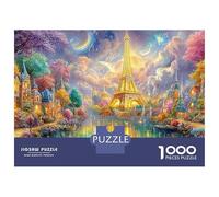 Eiffel Tower Under Crescent Moon 1000 Piece Jigsaw Puzzle Dreamy Landmark Building Recycled Cardboard, Brainteasing Game 70x50cm/1000pcs