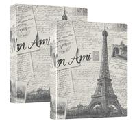 Eiffel Tower Vintage Illustration 3 Ring Binders 1.5 Inch Clear View Three Ring Binders Versatile Binder Fits 200 Sheets 2 Pack