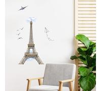 Eiffel Tower Wall Stickers Airplane Birds Paper Plane Wallpaper Paris Landmark Wall Art Decals for Bedroom Living Room Office Study Room Home Decor, Self Adhesive Removable PVC Mural 29x51cm