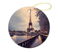 Eiffel Tower Winter Rainy Christmas Tree Ornaments Round Shape Ceramic Xmas Tree 2 Pcs Hanging Pendants 2024 Christmas Tree Decorations for Xmas Family Party Holiday Decorative