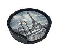 Eiffel Tower Winter Rainy Coasters For Drinks Set Of 6 Leather Tea Cup Coaster Drink Coasters For Cup Kitchen Bar Home Decor Housewarming Gift