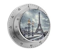 Eiffel Tower Winter Rainy Kitchen Timer 60 Minute Visual Wind Up Timers Indoor Mechanical Timers with Magnetic Base Stainless Steel Timer for Home Cooking Time Management Tool