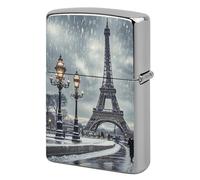 Eiffel Tower Winter Rainy Metal Lighter Case Cover, Personalized Graffiti Lighter Sleeve, Waterproof Double-Sided Protector for Women Men Gifts