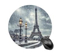 Eiffel Tower Winter Rainy Mouse Pad Round Laptop Mouse Mat Cute Computer Mousepad Keyboard Pad Non-Slip Desk Pads for Gaming Office Work Home
