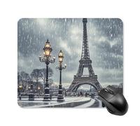 Eiffel Tower Winter Rainy Mouse Pad Square Laptop Mouse Mat Cute Computer Mousepad Keyboard Pad Non-Slip Desk Pads for Gaming Office Work Home 25 * 30cm