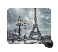 Eiffel Tower Winter Rainy Mouse Pad Square Laptop Mouse Mat Cute Computer Mousepad Keyboard Pad Non-Slip Desk Pads for Gaming Office Work Home 20 * 25cm
