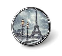 Eiffel Tower Winter Rainy Round Badge for Men Women, Durable & Stylish Lapel Pins, Lightweight Metal Badges for Shirts, Jackets, Hats