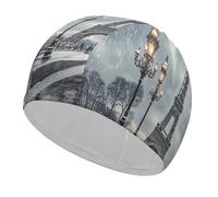 Eiffel Tower Winter Rainy Swim Cap for Women Men Swimming Hat Bath Waterproof Pool Caps for Long Thick Curly Hair