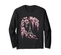 Eiffel Tower with Cherry Blossom Paris France Romantic Art Long Sleeve T-Shirt