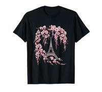 Eiffel Tower with Cherry Blossom Paris France Romantic Art T-Shirt