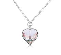 Eiffel Tower with Flowers Pet Urn Necklace for Ashes Waterproof Heart Memorial Pendant with Filling Kit 27.6" Adjustable Chain Cremation Keepsake Jewelry for Dog Cat Sympathy Gift for Pet Lovers