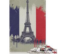 Eiffel Tower with French Flag Jigsaw Puzzle, Wooden Puzzles 1000 Piece Jigsaw Intellectual Toys, Challenging Adult And Teen Casual Jigsaw Puzzle 1000pcs (75x50cm)