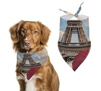 Eiffel Tower with Red Umbrella Dog Bandanas for Feeding Grooming, Triangle Pet Bibs for Cats & Dogs Washable Fashion Pets Scarf for Party Travel 27.6 X 11.8 Inch