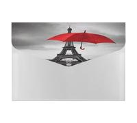 Eiffel Tower with Red Umbrella File Folder with Snap&6 Pockets Reusable File Organizer Portable Document Paper Bill Receipt Organizer Plastic Envelopes for Office College Letter Size