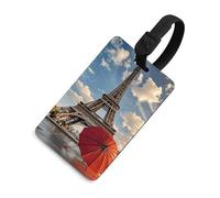 Eiffel Tower with Red Umbrella Luggage Tags with ID Card, Durable Travel Bag Tags, Waterproof Name Tag for Suitcases, Backpacks & Travel Cases Black-Style