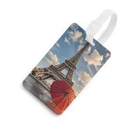 Eiffel Tower with Red Umbrella Luggage Tags with ID Card, Durable Travel Bag Tags, Waterproof Name Tag for Suitcases, Backpacks & Travel Cases White-Style