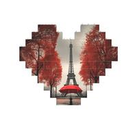 Eiffel Tower with Red Umbrella Print 3D Jigsaw Art Brick Puzzle Heart-Shaped Desk Decor Building Blocks 30 pieces DIY Gift